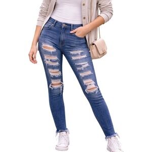 *NWT* AP Blue Jeans Womens 5 Blue Peek-a-boo‎ Distressed Skinny Denim Pants